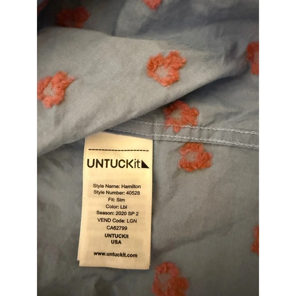 UNTUCKit Hamilton Shirt Mens Large Blue Slim Fit Excellent Palm Tree Embroidered